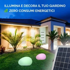 LAMPADA SOLARE LUCE RGB SENSORE CREPUSCOLARE PANNELLO SOLARE RICARICABILE LED 14W