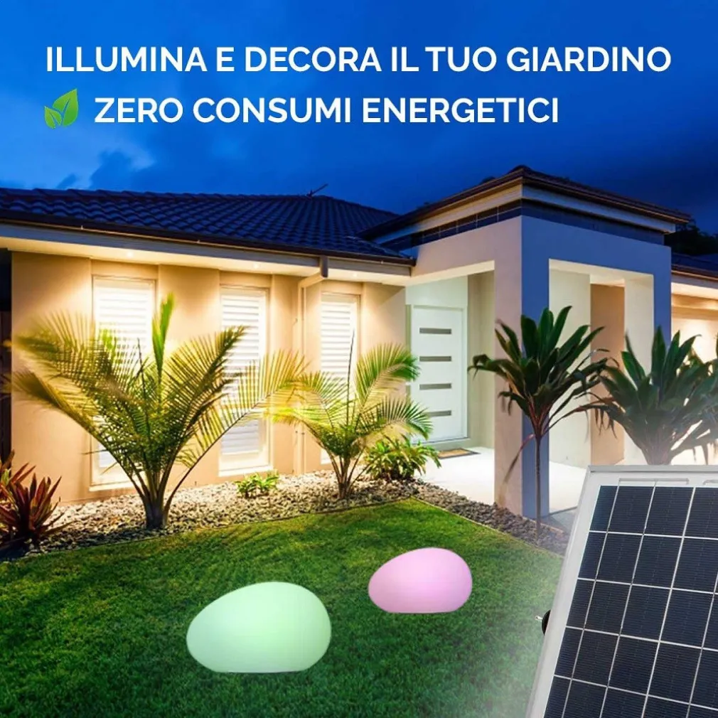 LAMPADA SOLARE LUCE RGB SENSORE CREPUSCOLARE PANNELLO SOLARE RICARICABILE LED 14W
