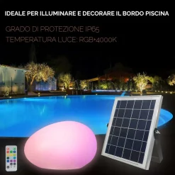 LAMPADA SOLARE LUCE RGB SENSORE CREPUSCOLARE PANNELLO SOLARE RICARICABILE LED 14W