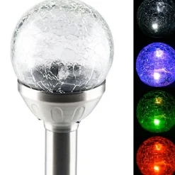 LAMPADA SOLARE PICCHETTO LUCE LED RGB CAMBIO COLORE 34X8CM ACCIAIO VETRO RUVIDO