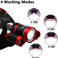 LAMPADA TORCIA FRONTALE LED RICARICABILE 3 LED CREE T6 R5 RJ3000 5000 LUMEN