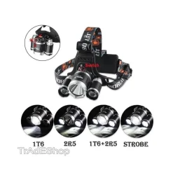 LAMPADA TORCIA FRONTALE LED RICARICABILE 3 LED CREE T6 R5 RJ3000 5000 LUMEN