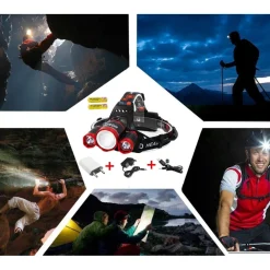 LAMPADA TORCIA FRONTALE LED RICARICABILE 3 LED CREE T6 R5 RJ3000 5000 LUMEN