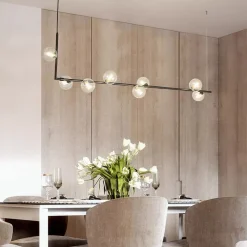 LAMPADARIO 8 SFERE G9 IN VETRO DA SOFFITTO IN METALLO ORO DESIGN MODERNO 71638