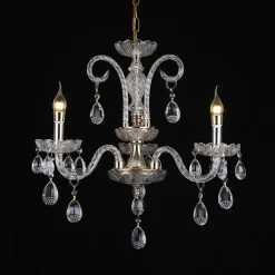 LAMPADARIO A 3 BRACCI CLASSICO A SOSPENSIONE LAMPADA IMPERO BAROCCO CRISTALLI 92471