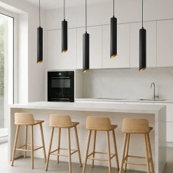 LAMPADARIO A CILINDRO ASIMMETRICO DA SOFFITTO NERO CON INTERNO ORO ATTACCO GU10 TS187