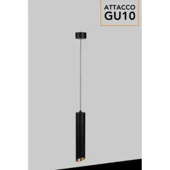 LAMPADARIO A CILINDRO ASIMMETRICO DA SOFFITTO NERO CON INTERNO ORO ATTACCO GU10 TS187