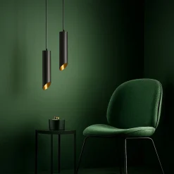 LAMPADARIO A CILINDRO ASIMMETRICO DA SOFFITTO NERO CON INTERNO ORO ATTACCO GU10 TS187