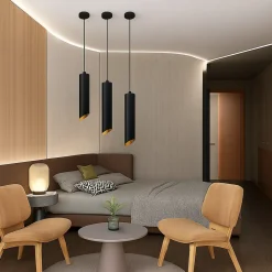 LAMPADARIO A CILINDRO ASIMMETRICO DA SOFFITTO NERO CON INTERNO ORO ATTACCO GU10 TS187