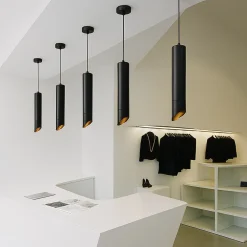 LAMPADARIO A CILINDRO ASIMMETRICO DA SOFFITTO NERO CON INTERNO ORO ATTACCO GU10 TS187
