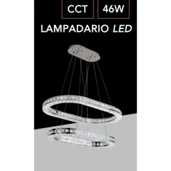 LAMPADARIO A LED 46 WATT A SOSPENSIONE DA SOFFITTO CCT CON 2 ANELLI CRISTALLI B49-3C