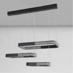 LAMPADARIO A SOSPENSIONE LED 68 W 3 RETTANGOLI CRISTALLO TELECOMANDO NERO 32101