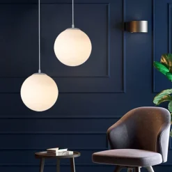 LAMPADARIO A SOSPENSIONE ARGENTO CON SFERA VETRO BIANCO ATTACCO E27 MINIMAL 33511