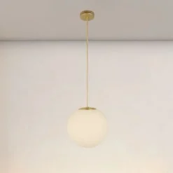 LAMPADARIO A SOSPENSIONE ORO CON SFERA VETRO BIANCO ATTACCO E27 MODERNO MINIMAL 33504