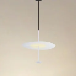 LAMPADARIO A SOSPENSIONE LUCE 4000K LED 18W DISCO PARALUME PIATTO BIANCO ROTONDO 33153