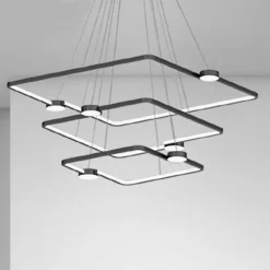 LAMPADARIO A SOSPENSIONE LED 112W 3 QUADRATI CON TELECOMANDO DESIGN MODERNO NERO 71248