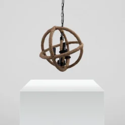 LAMPADARIO A SOSPENSIONE RUSTICO INDUSTRIALE E14 SFERA IN CORDA METALLO B55-3