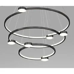 LAMPADARIO A SOSPENSIONE LED 96W 3 CERCHI CON TELECOMANDO DESIGN MODERNO NERO 71156
