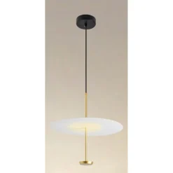 LAMPADARIO A SOSPENSIONE LUCE 4000K LED 18W DISCO PARALUME PIATTO BIANCO ORO TONDO 33191