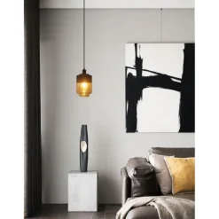 LAMPADARIO A SOSPENSIONE VINTAGE SOFFITTO ATTACCO E27 EFFETTO AMBRATO NERO LP-14