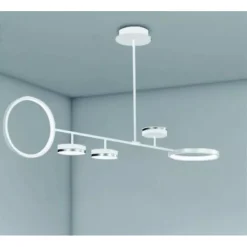 LAMPADARIO A SOSPENSIONE LED 37W CON 5 CERCHI LAMPADA ORIZZONTALE BIANCO LUCE FREDDA 71347