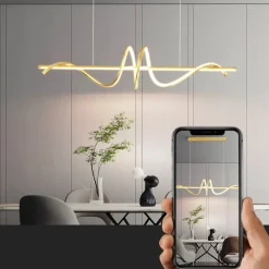 LAMPADARIO A SOSPENSIONE LED 65W ORO SPIRALE ONDULATO LUCE 4000K VORTICE ORIZZONTALE 32446