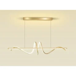 LAMPADARIO A SOSPENSIONE LED 65W ORO SPIRALE ONDULATO LUCE 4000K VORTICE ORIZZONTALE 32446
