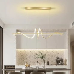 LAMPADARIO A SOSPENSIONE LED 65W ORO SPIRALE ONDULATO LUCE 4000K VORTICE ORIZZONTALE 32446