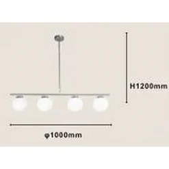 LAMPADARIO A SOSPENSIONE ARGENTO CON 4 SFERE BOLLE BIANCHE IN VETRO ATTACCO G9 33924