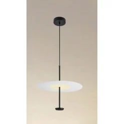 LAMPADARIO A SOSPENSIONE LUCE 4000K LED 18W DISCO PARALUME PIATTO BIANCO NERO TONDO 33177
