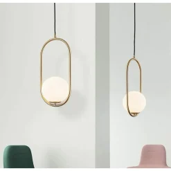 LAMPADARIO A SOSPENSIONE ORO OVALE CON SFERA VETRO ATTACCO E27 MODERNA MINIMAL 32835