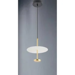LAMPADARIO A SOSPENSIONE LUCE 4000K LED 12W DISCO PARALUME PIATTO ORO ROTONDO 33139