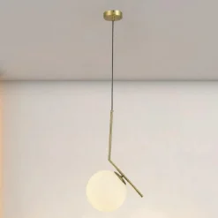 LAMPADARIO A SOSPENSIONE ATTACCO E27 ORO CON SFERA IN VETRO MODERNO MINIMAL 32828