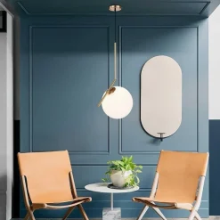 LAMPADARIO A SOSPENSIONE ATTACCO E27 ORO CON SFERA IN VETRO MODERNO MINIMAL 32828