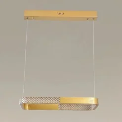 LAMPADARIO A SOSPENSIONE LED 24W RETTANGOLARE ORO CRISTALLO CON TELECOMANDO 32057