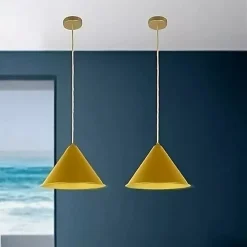 LAMPADARIO A SOSPENSIONE E27 FERRO PARALUME MODERNO CONTEMPORANEO CONO ORO BIANCO 33368