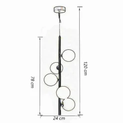 LAMPADARIO A SOSPENSIONE BRONZO 5 SFERE LAMPADA SOFFITTO CON STELO VERTICALE A95