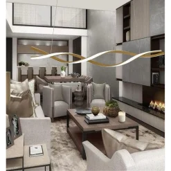 LAMPADARIO A SOSPENSIONE LUCE 3000K-6500K LED 48W ORO SPIRALE VORTICE ORIZZONTALE 01110