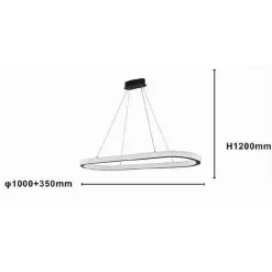 LAMPADARIO A SOSPENSIONE LED 82 W OVALE LAMPADA ORIZZONTALE CRISTALLO NERO 31982