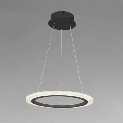 LAMPADARIO A SOSPENSIONE LED 24 WATT CERCHIO ANELLO EFFETTO CRISTALLO NERO 31906