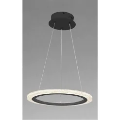 LAMPADARIO A SOSPENSIONE LED 24 WATT CERCHIO ANELLO EFFETTO CRISTALLO NERO 31906