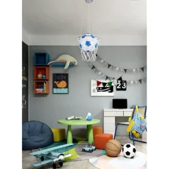 LAMPADARIO A SOSPENSIONE A FORMA DI CANESTRO BASKET CON PALLA PER CAMERETTA A09