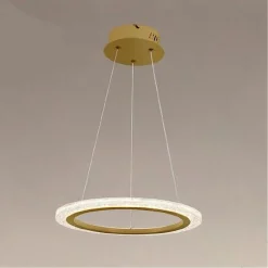 LAMPADARIO A SOSPENSIONE LED 24 WATT CERCHIO ANELLO EFFETTO CRISTALLO ORO 31913