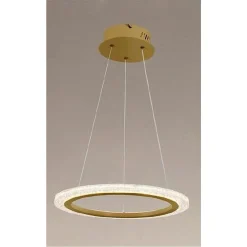 LAMPADARIO A SOSPENSIONE LED 24 WATT CERCHIO ANELLO EFFETTO CRISTALLO ORO 31913