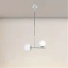 LAMPADARIO A SOSPENSIONE ARGENTO CON 2 SFERE IN VETRO BIANCO ATTACCO G9 E27 33498