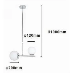 LAMPADARIO A SOSPENSIONE ARGENTO CON 2 SFERE IN VETRO BIANCO ATTACCO G9 E27 33498