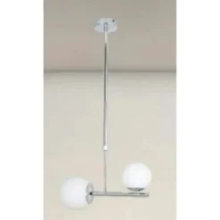 LAMPADARIO A SOSPENSIONE ARGENTO CON 2 SFERE IN VETRO BIANCO ATTACCO G9 E27 33498