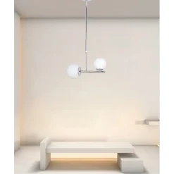 LAMPADARIO A SOSPENSIONE ARGENTO CON 2 SFERE IN VETRO BIANCO ATTACCO G9 E27 33498