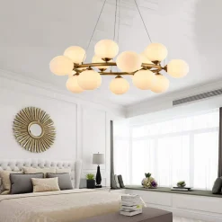 LAMPADARIO A SOSPENSIONE CONTEMPORANEO IN METALLO BRONZO CON 15 SFERE ATTACCO G9 B94