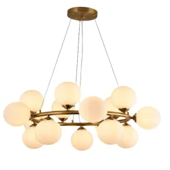 LAMPADARIO A SOSPENSIONE CONTEMPORANEO IN METALLO BRONZO CON 15 SFERE ATTACCO G9 B94